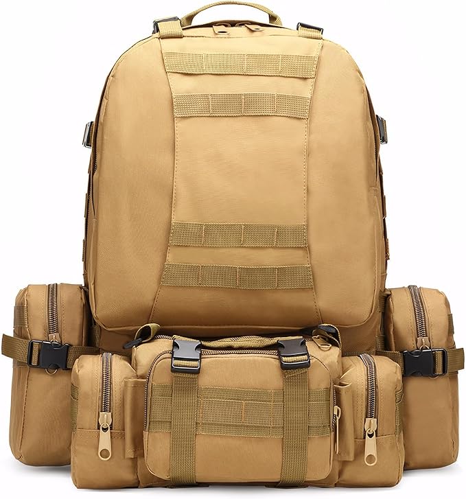 Military Tactical Backpack for Men 60L Waterproof Bug Out Bag Survival Rucksack Go Bag Emergency Molle System Army 3 Day Assault Pack for Hiking Hunting Camping Tan