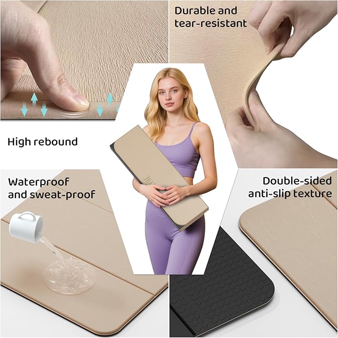 Foldable Yoga Mat,Exercise Mats for Home Workout,Comfortable and Durable,8mm Thick-Portable Folding Mat,Non Slip,Pilates Mat Thick,Outdoor Use,Meditation,Travel,Camping（71"x24" x0.31"）