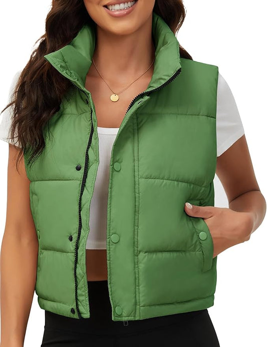 Fengbay Womens Puffer Vest Sleeveless Puffy Cropped Vests Stand Collar Vest Lightweight Bubble Quilted Vests Trendy 2025