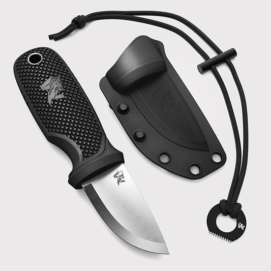 W-MINI 2 - EDC Neck Knife with Sheath and Necklace - Small EDC Fixed Blade Knife Necklace and Belt Clip - Pocket Fixed Blade Knives - Full Tang Neck Knife with Sheath Tactical + Fire Starter