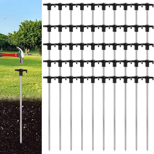 50Pcs Tent Stakes Heavy Duty, 10 Inch Tent Stake Metal, Black Galvanized Non-Rust Ground Stakes for Camping, Outdoor, Travel, Grassland, Yard