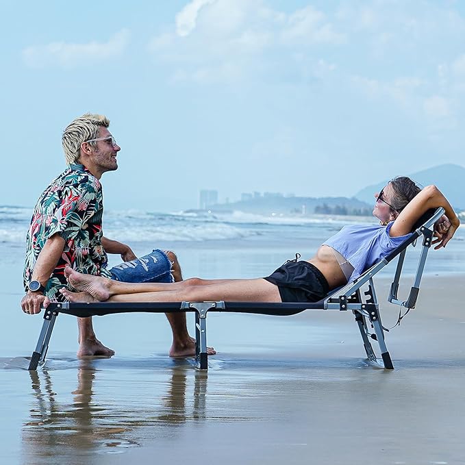 FUNDANGO Oversize Lounge Chair Outdoor, 300 lbs Large Camping Cots for Adults Heavy Duty Extra Wide Sturdy with Pillow for Outside Patio Beach Pool