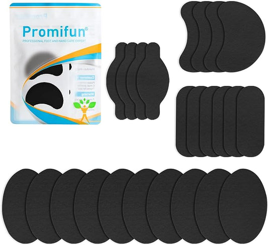 Moleskin Strips with Adhesive Blister Prevention Pads Mole Skin Tape Stickers for Feet Heel Shoes Padding-24 Sheets of 4 Shapes，Black