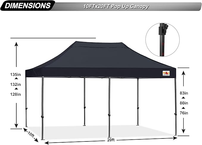ABCCANOPY 10x20 Easy Pop Up Canopy Tent, Black