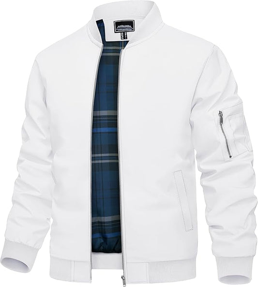 TACVASEN Mens Bomber Jacket Plaid Lined Casual Windbreaker Stylish Light Fall Spring Jackets Windproof Zip Up Coat