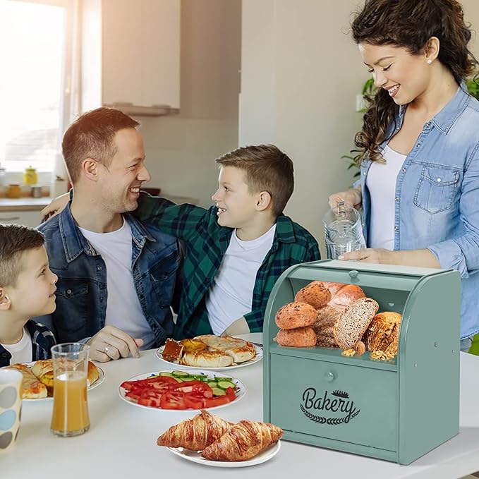 Bread Box, Metal Bread Box For Kitchen Countertop, Bread Storage Container Holds 2 Loaves Of Bread, High Capacity Breadbox, Bread Holder Suit Farmhouse Kitchen Decor For Counter