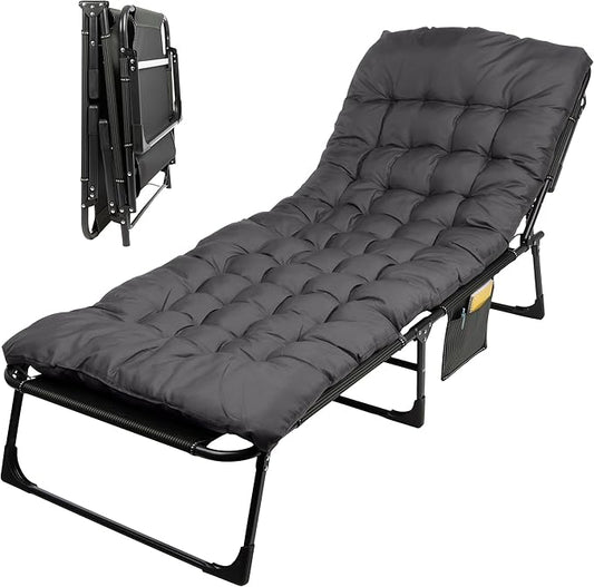 Folding Camping Cot with Mattress for Adults up to 440lbs - Heavy Duty Foldable Bed with Removable Cot Mattress and 3 Recline Positions for Travel, Camp, Beach or Guest Bed by Wakeman Outdoors (Gray)