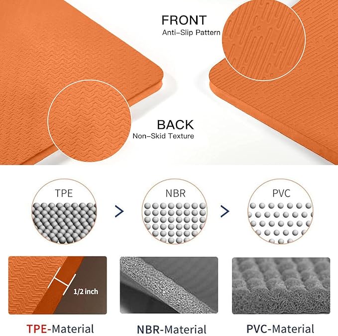 Hatha Yoga Large TPE Yoga Mat 6'x4'x1/2" Extra Thick Non-Slip Exercise Mat - for Yoga Pilates & Home Gym Workouts