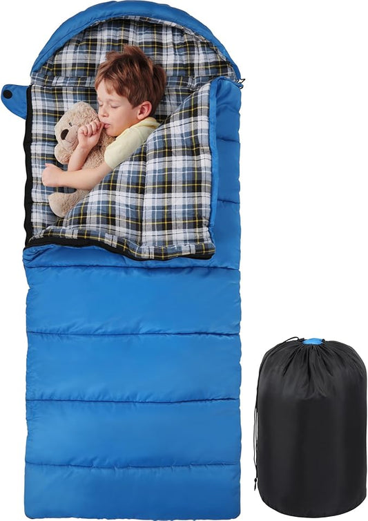 REDCAMP Kids Mummy Sleeping Bag for Camping, 3 Season Cold Weather Sleeping Bag Fit Boys,Girls & Teens, Blue/Rose Red