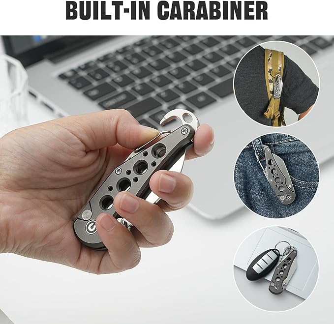 CIVIVI Pragma Folding Knife, Pocket Knife Multitool with EDC Carabiner, Bottle Opener, 2.2" Nitro-V Blade Aluminum Handle, Ideal Gift for Men Women C23062B-2 (Gray)