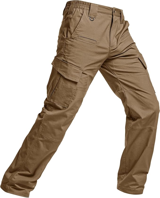 CQR Men's Flex Ripstop Tactical Pants, Water Resistant Stretch Cargo Pants, Lightweight EDC Hiking Work Pants