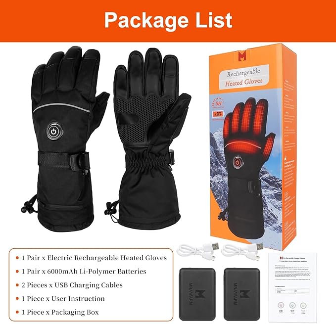 Heated Gloves, 5V 6000mAh Rechargeable Heated Gloves for Men Women, Waterproof & Upgrade Non-Slip Electric Heating Glove for Motorcycling, Hunting, Skiing, Outdoor Work