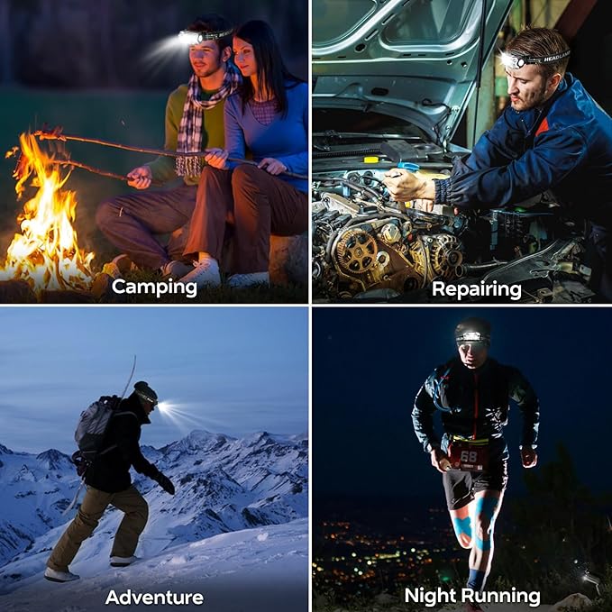 DAWINSIE Headlamp LED Rechargeable (2 PCS), Head Lamp with Motion Sensor, 6 Modes Waterproof Head Light Flashlight for Hiking, Running, Repairing, Fishing, Cycling