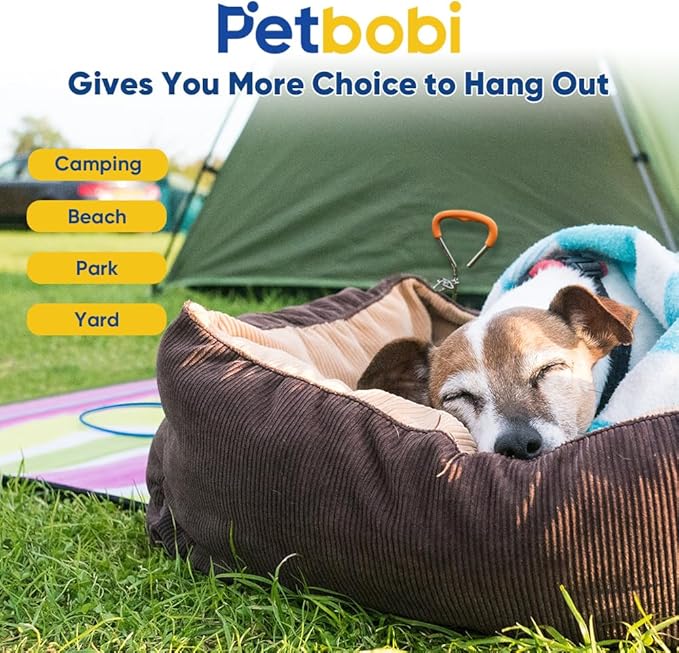 Petbobi Dog Tie-Out Cable and Stake - 20ft Heavy Duty Cable with Spring, No Tangle, 16in Ground Stake, Ideal for Yard, Camping and Beach, Suitable for Small Medium Large Dogs Up to 120 lbs, Blue