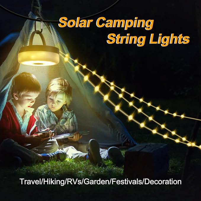 SMY Lighting 4 in 1 Solar Camping String Lights, 72.2Ft Ultra Long String with 220LEDs, Solar Powered and USB Rechargeable Light with Remote Control, Portable Camping Light for Hiking, Decorations