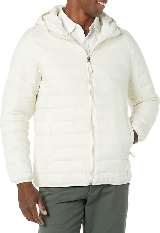 Amazon Essentials Men's Lightweight Water-Resistant Packable Hooded Puffer Jacket