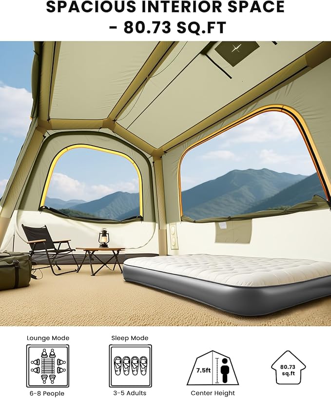 Inflatable SUV Tents for Camping, Pop Up Car Tent, Large SUV Tent Attachment for Camping, 2 in 1 Inflatable Tents Attach to Back Car with AC Port - ArmyGreen