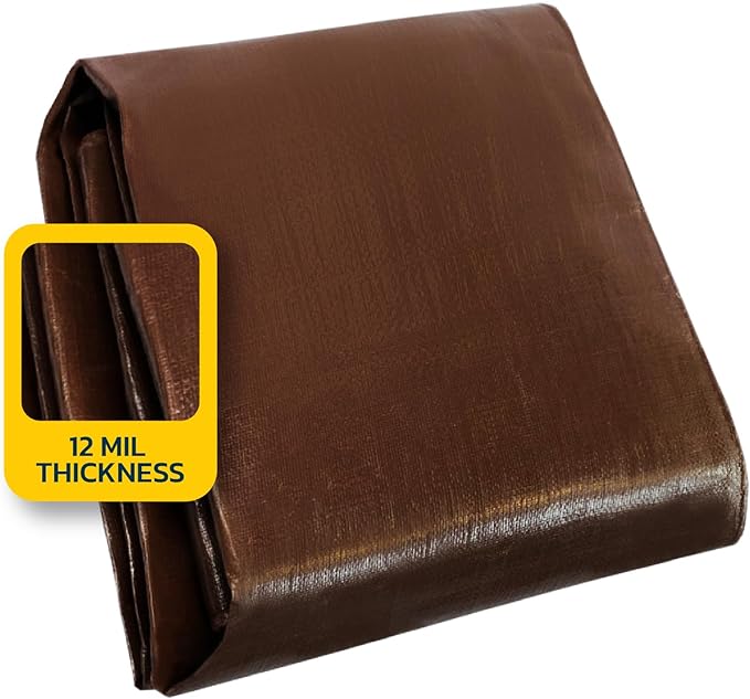 Seal Skin Covers Heavy Duty Waterproof Tarp 20x30 FT, 12 Mil 8 OZ 120 GSM Thick Brown Poly Tarp with Rustproof Grommets, Tear-Proof Cover with Reinforced Edges for Camping, Pool, Canopy Use