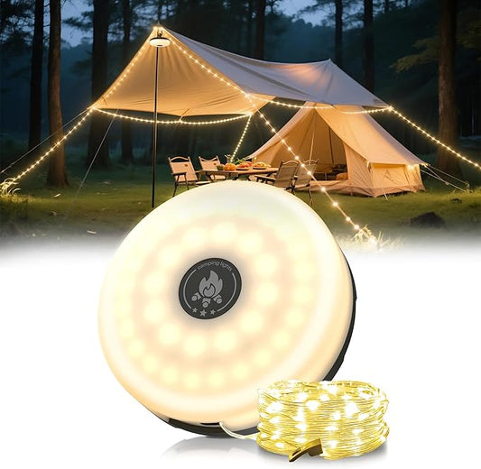 L LOHAS LED Camping String Lights, 4 in 1 Quick Recovery Waterproof Outdoor Tent Lights, 32.8FT with 8 Lighting Modes, Camping Essentials for Yard, Tent, Hiking, Patio, and Holiday Decoration