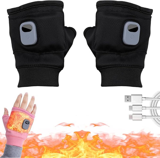ZRW Portable Heated Gloves with Digital Display, Rechargeable Smart Thermostatic Fingerless Gloves