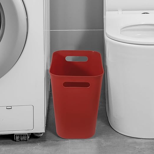 UUJOLY Plastic Small Trash Can Wastebasket, Garbage Container Basket for Bathrooms, Laundry Room, Kitchens, Offices, Kids Rooms, Dorms, 3.5 Gallon, Red