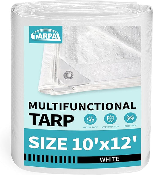 TARPAL 10x12 Feet White Tarp Waterproof Lightweight tarps Multipurpose Protective Cover All Purpose Poly Tarps Cover for Firewood Outdoor Furniture etc