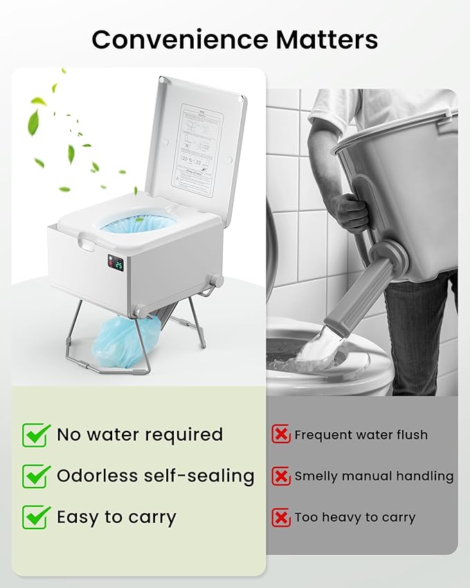 Smart Dry Flush Toilet [Odorless, One-click Automatic Waste Disposal, Self Contained] Portable Waterless Toilet for RV, Car Travel, Vans, Boats, Tiny Homes, Campsite - Loo Seal Series
