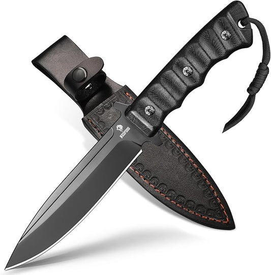 NedFoss BLACK PHOENIX Hunting Knife with Holster, 5.5" 8Cr14Mov Survival Fixed Blade Knife, G10 Handle, Bushcraft & Camping Gifts for Men