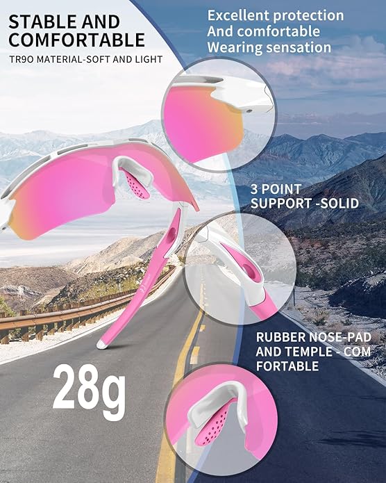 Rosemal Sports Sunglasses Polarized Cycling Sunglasses Running Driving Fishing Hiking for Men Women UV400 TAC TR90