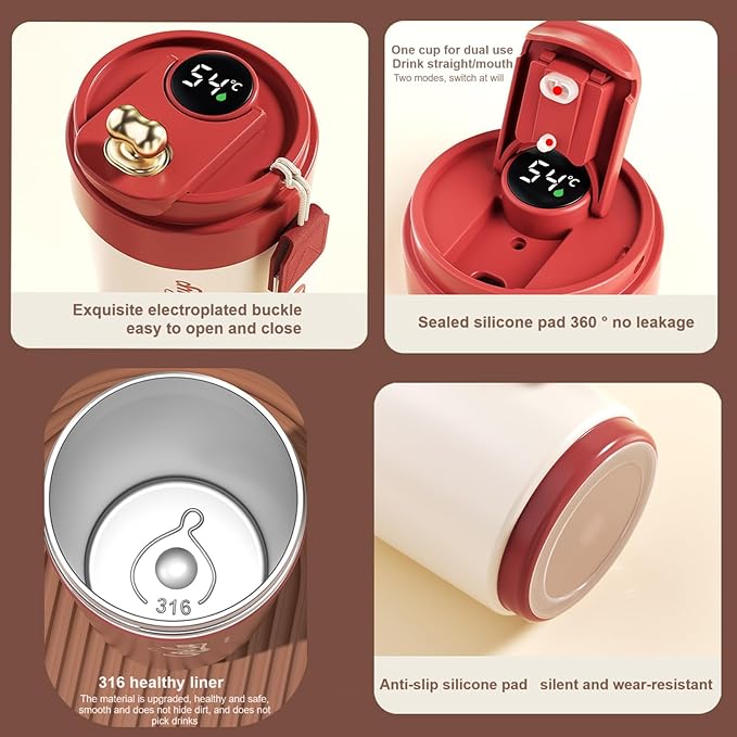 Coffee cup,Insulated Travel Coffee Mug Spill Proof Leak Proof Portable To Go Camping Stainless Steel Coffee Tumbler Reusable Coffee Cups with Lids Thermos for Hot and Cold Drink (Old-Style Red)