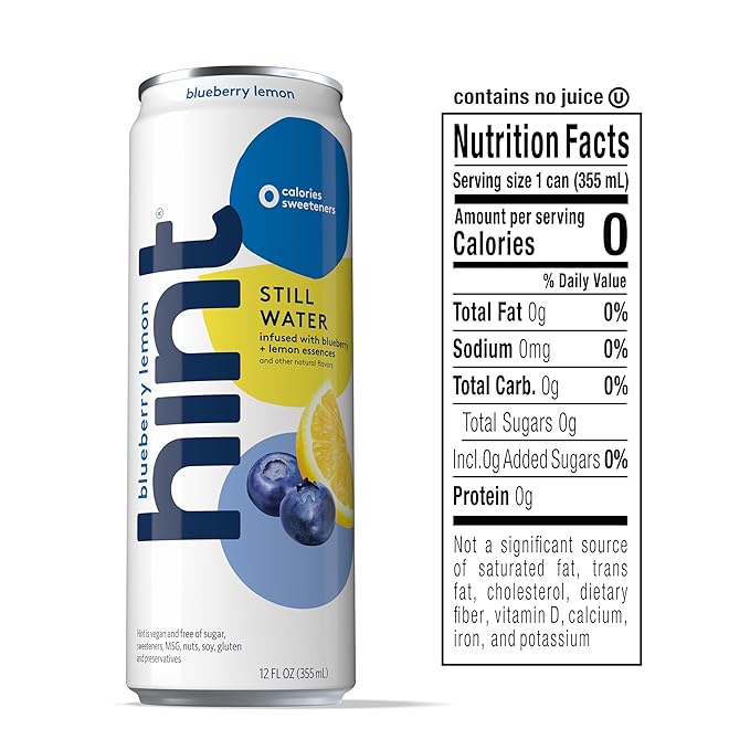 Hint Canned Water, Blueberry Lemon - Purified Flavored Water with Zero Calories, Natural Flavors, and Sugar Free - 12 Fl Oz Cans (Pack of 12)