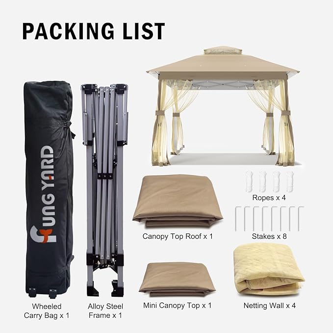 Outdoor Pop Up Gazebo 10x10 - Instant Canopy Tent with Mosquito Nettings, Double Roof Vented Gazebo Tents Shelter for Backyard Shade Party Garden Lawns (Beige, 10x10)