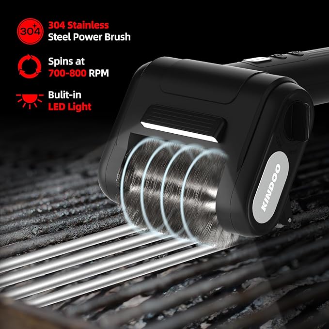 Electric Rechargeable Grill Brush,Grill Cleaner for Outdoor Grill with 800 RPM Motor - Bristle-Free Stainless Steel Grill Cleaner with LED Light for BBQ, Heavy Duty Grill Cleaning Tool(Black)
