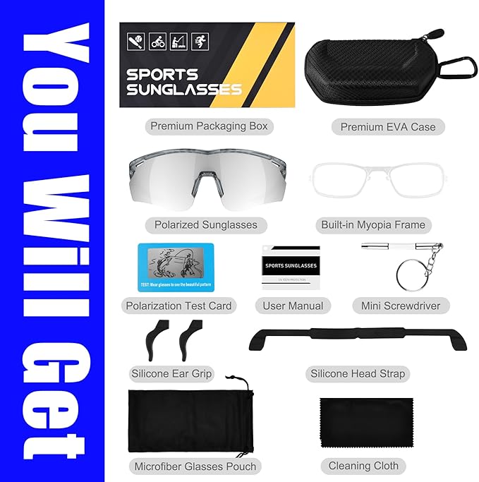 Polarized Sports Sunglasses for Men Women,Wrap Around Sun Glasses for Running Cycling Baseball Fishing Golf Hiking