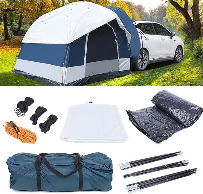 Universal SUV Camping Tent Outdoor Car Tent White Green SUV Tent Car Camping Car Tent Accommodate 4 People Large Size Tailgate Shade Awning Tent for Fishing, Wild Survival