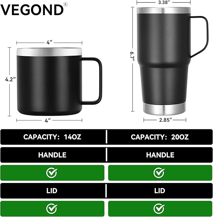 VEGOND 14 oz Insulated Coffee Mug Bulk with Handle, Stainless Steel Travel Coffee Mug with Lid, Double Wall Vacuum Metal Coffee Cup, Coffee Tumbler Powder Coated, Purple 4 Pack