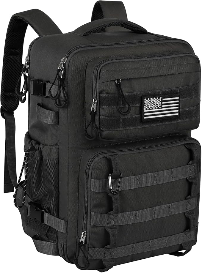 25L Military Tactical Bag Backpack for Men, Heavy Duty Molle Daypack 3 Day Bug Out Backpacks Molle Army Large Rucasack Travel Hiking With Bottle Holder (Black)