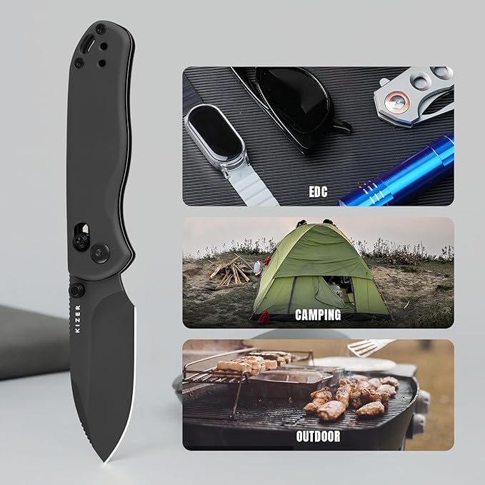 Kizer Drop Bear 2 Pocket Knife, 2.84" Nitro-V Drop Point Blade Folding Knife with Gray Aluminum Handle, Clutch Lock EDC Knives with Jimping on Spine for Men Women V3619.2KD2
