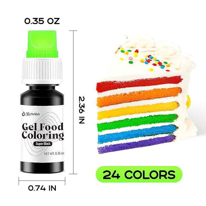 Gel Food Coloring 24 Colors x 0.35 oz Concentrated Gel Based Food Dye Vibrant Icing Colors Neon Food Coloring for Baking Cake Decorating Cookies Fondant, 10g / Bottle