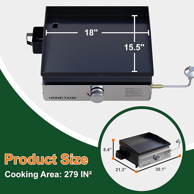 18 Inch Portable Propane Gas Grill Griddle with Non-stick Ceramic Coated Baking Pan，Propane Flat Top Grill for Tabletop, Outdoor, Cooking, Barbecue, Camping, Tailgating