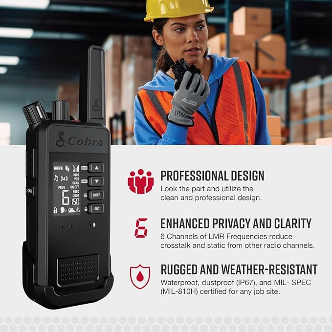 Cobra Performa 450 Business Radios (6-Pack with Dock) - 6-Channel UHF/LMR Professional Two Way Radios, Waterproof Walkie Talkies, Shockproof, IP67 & MIL-SPEC Rated, 18hr Battery, LCD Screen