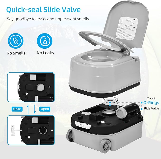 YITAHOME 5.28 Gallon Portable Toilet for Camping, RV Travel Porta Potty with Press Flush Pump, Leak-Proof, Level Indicator, Rotating Spout for Adults, Campers, RV, Boating, Hiking, Trips