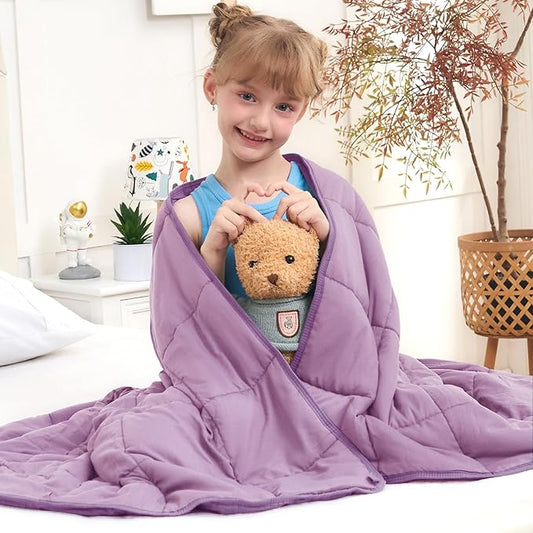 Purple Weighted Blanket Kids (3lbs, 36"x48" Kids Size) - Cooling and Breathable Heavy Blankets for 20-40lbs with Premium Glass Beads - Soft Thick Blanket for All-Season Sleeping Comfort