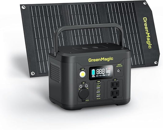 Greenmagic Portable Power Station 330W, BG330A 227Wh Solar Powered Generator with 40W Solar Panel, 120V Pure Sine Wave AC Outlet Charging Lithium Battery for Outdoor Camping Travel Home