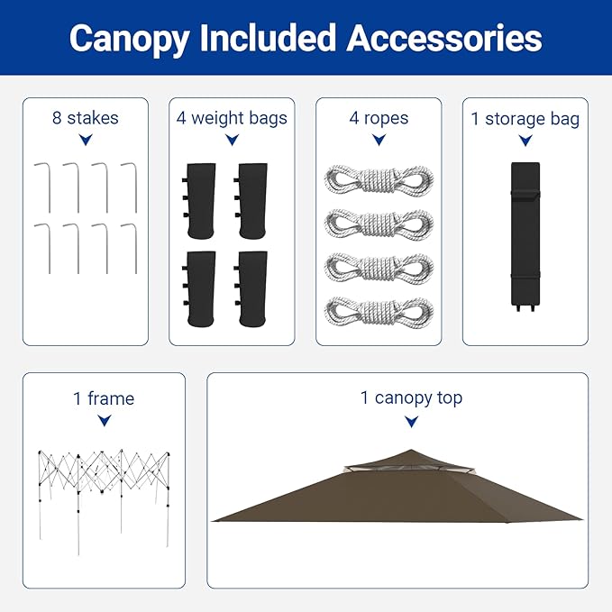 Favofamilie13x13 FT Pop Up Canopy, Instant Setup Gazebo with Wheeled Carry Bag, 4 Sandbags & 4 Ropes, UV-Resistant Top, Heavy Duty Outdoor Shelter for Backyard Camping Events, Brown