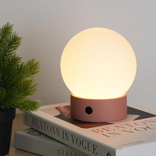 Small Cute Cordless Table Lamp Rechargeable, Battery Operated Shower Lamp Waterproof, Touch Dimmable Globe Ambient Light for Outdoor/Bedside/Patio/Dining (Pink)