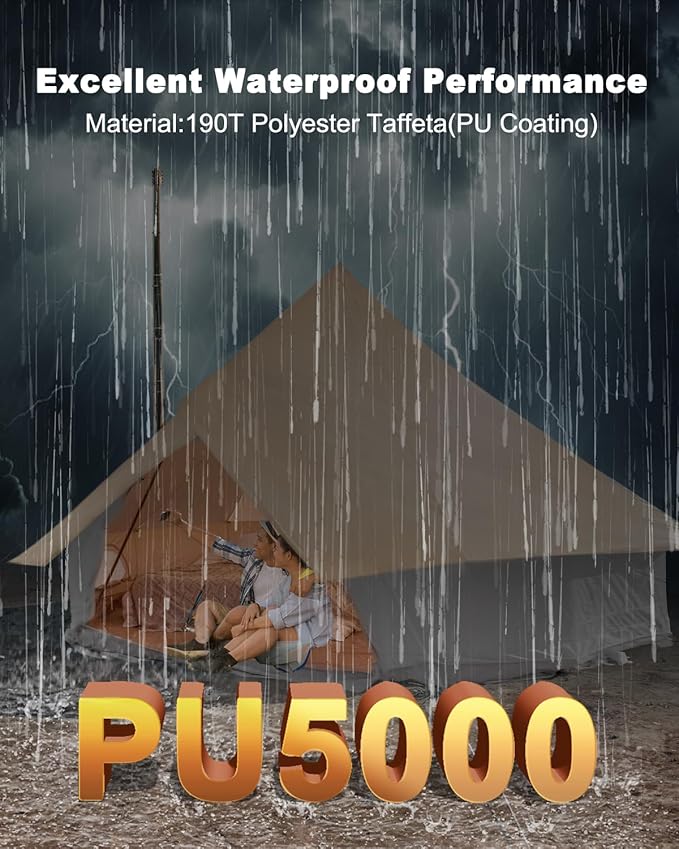 Bell Tent Rain Cover Protector with Stove Jack and Roof Vents for Camping,Waterproof,PU5000,Glamping Bell Tent Rain Fly with Stove Jack,4 Season,(Beige, for 16.5ft(5m) Size)