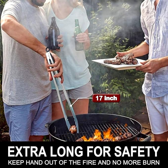 Walfos Extra Long Grill Tongs - Heavy Duty Metal Tongs - 16 & 12 inch Great for Grilling,BBQ/Barbecue,Cooking - Stainless Steel and Non-Slip Heat Resistant Silicone Handle (Set of 2)