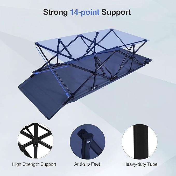 REDCAMP Oversized Heavy Duty Camping cots for Adults 500lbs, Extra Wide Tall Portable Sleeping Cots, XL Cots for Outdoor or Indoor Office, Blue