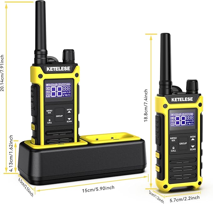 T3 FRS IP67 Waterproof Walkie Talkies with USB Mini Charger, 1100mAh Rechargeable Batteries, NOAA Weather Alert, 2 Way Radio for Cruise Ships Surfing, 2pack, Black/Yellow